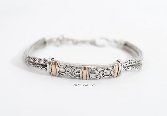 3 mm byzantine Bali Solide Argent Sterling 925 Avec Chaîne Bracelet 6-10/"