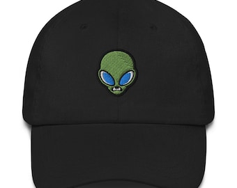 Alien Dad Hat | Embroidered Dad Cap | Outer Space Extraterrestrial | Adjustable Strap Back