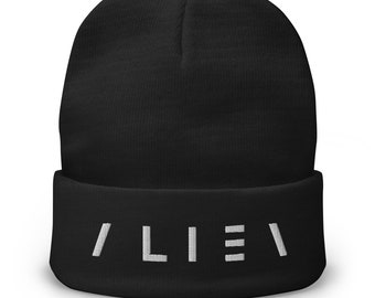 Alien White Embroidered Beanie