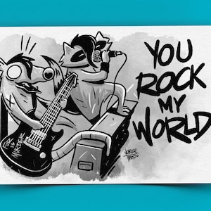 Garbage Can Critters You Rock My World Postcard / Postal 4x6 / Postal de acuarela / Postal divertida / Linda postal de animales