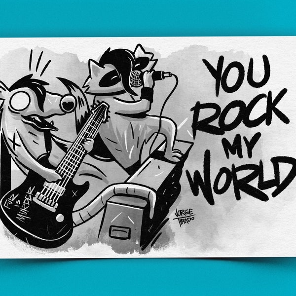 Garbage Can Critters You Rock My World Postcard  | 4x6 Postcard | Watercolor Postcard | Funny Postcard | Cute Animal Postcard