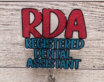 RDA Registered Dental Assistant Badge Reel: Glitter Beads