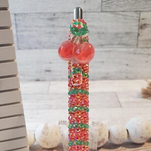 Cherry rhinestone pen, custom gel pen, rhinestone pen, food themed pen, fruit theme rhinestone pen, cherry pen, teacher gift, coworker gift