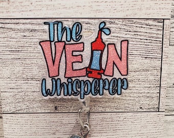 Vein Whisperer Badge Reel: Glitter Phlebotomist ID Holder