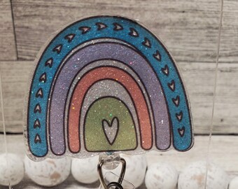 Boho Rainbow Badge Reel: Boho Style Glitter ID Holder