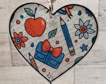 Heart Lanyard with Breakaway Clasp | 18" ID Badge Holder Necklace | Cute Teacher Lanyard | Colorful Chunky Bead Lanyard