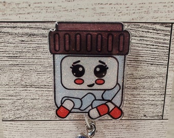 Pill Bottle Badge Reel: Glitter Pharmacy ID Holder