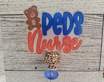 Peds Nurse Badge Reel: Glitter Acrylic ID Badge Holder