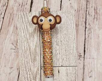 Monkey Rhinestone Pen: Handmade Zoo Animal Sharpie Gel Pen