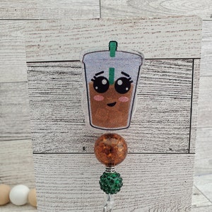 Iced coffee Badge Reel, ID badge reel, nurse badge reel, badge reel, badge holder, coffee badge reel, cartoon iced coffee badge reel