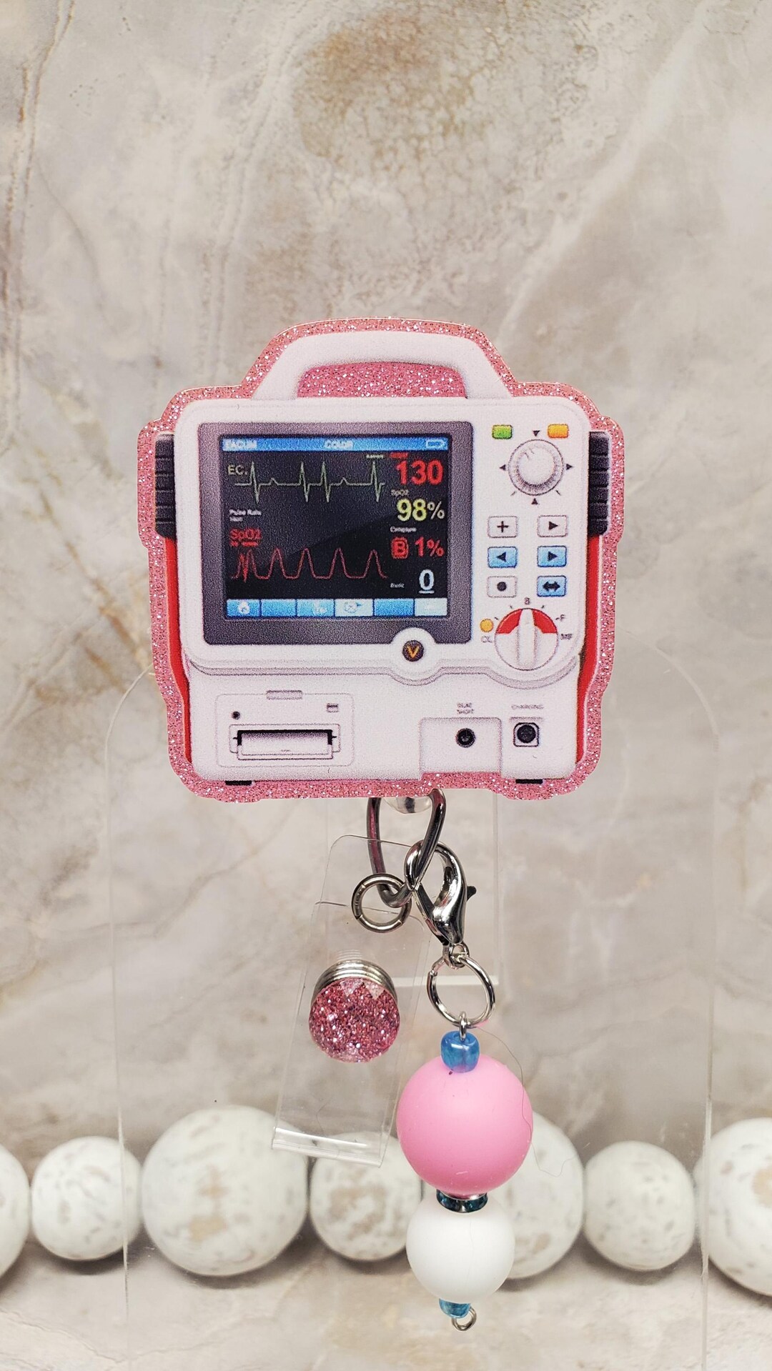 Telemetry Box Mini Toy Telemetry Badge Reel: Glitter Cardiac EKG Acrylic ID Holder - Etsy