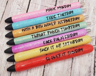 Snarky Pen set, naughty pens, swear word pen set, days of the week pens, funny pens