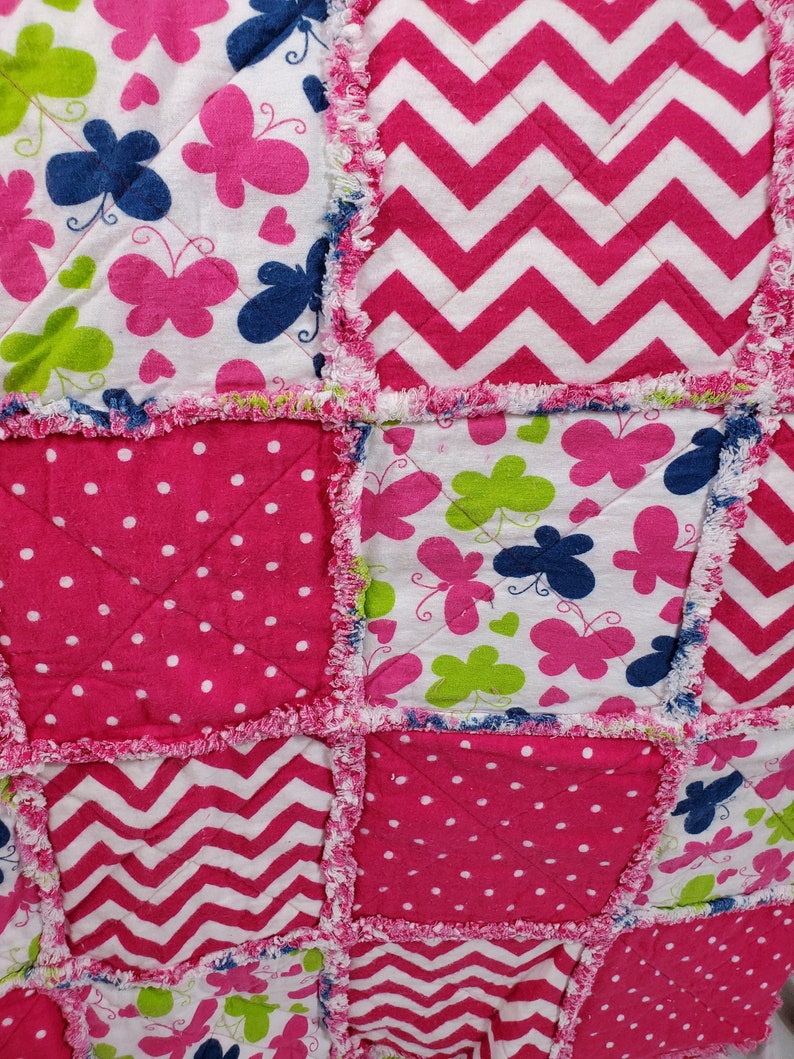 Hot Pink Chevron and Butterflies Rag Quilt - Etsy
