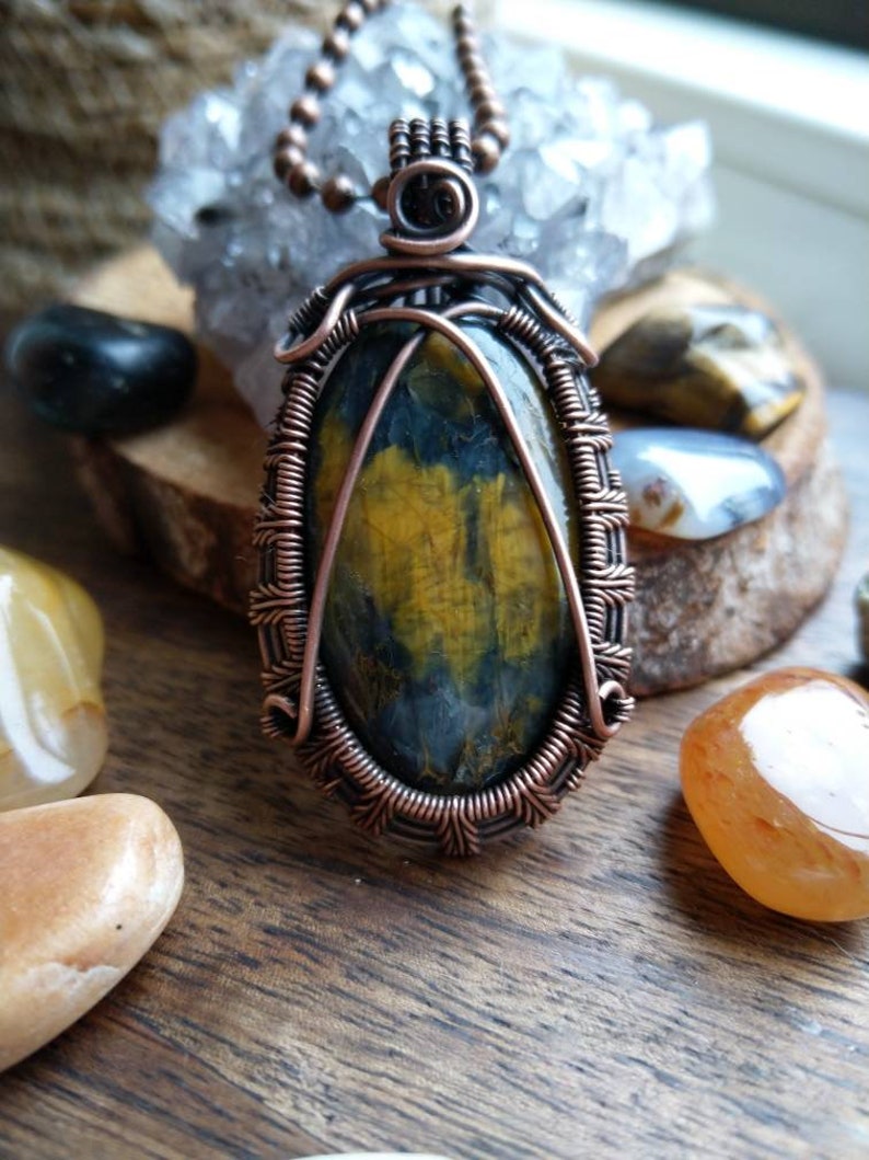 Handmade copper pendant with Pietersite