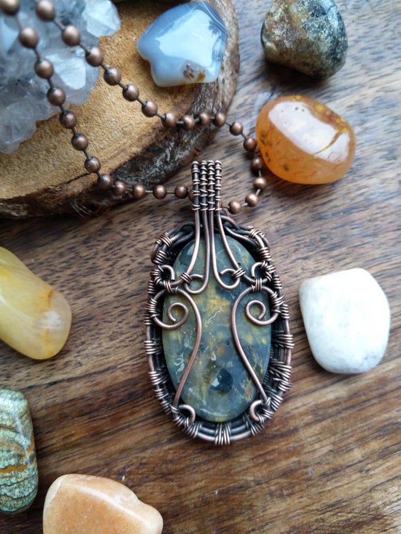 Handmade copper pendant with Pietersite