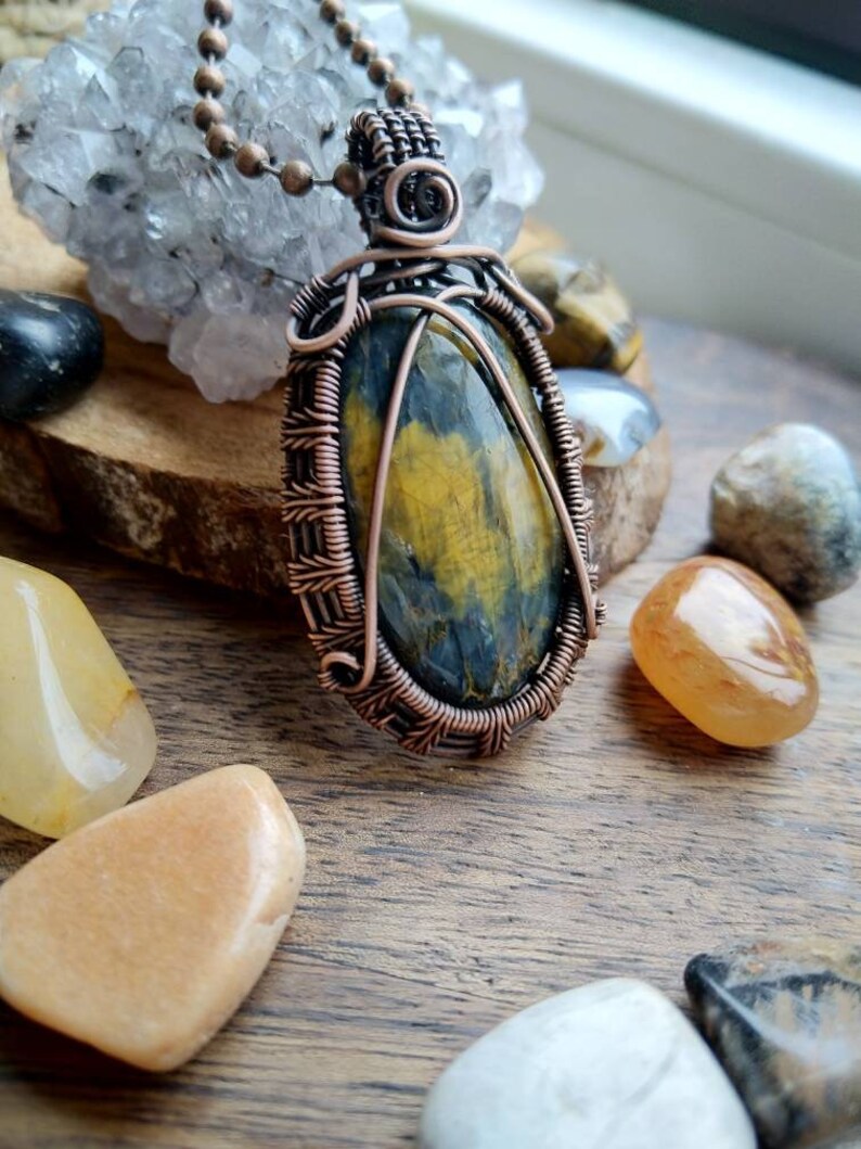 Handmade copper pendant with Pietersite