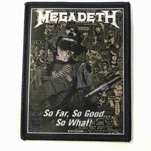 メガデス「トゥルーパー アメリカン スラッシュ」パッチ - 「これまでのところ、順調です...」プリント、ヘビーメタル バンド コレクターアイテム、音楽ファンバッジ