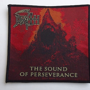 Death &#39;Sound of Perseverance&#39; Woven Patch - Death Metal Emblem, Band Collectible, Iconic Album Art, Heavy Metal badge