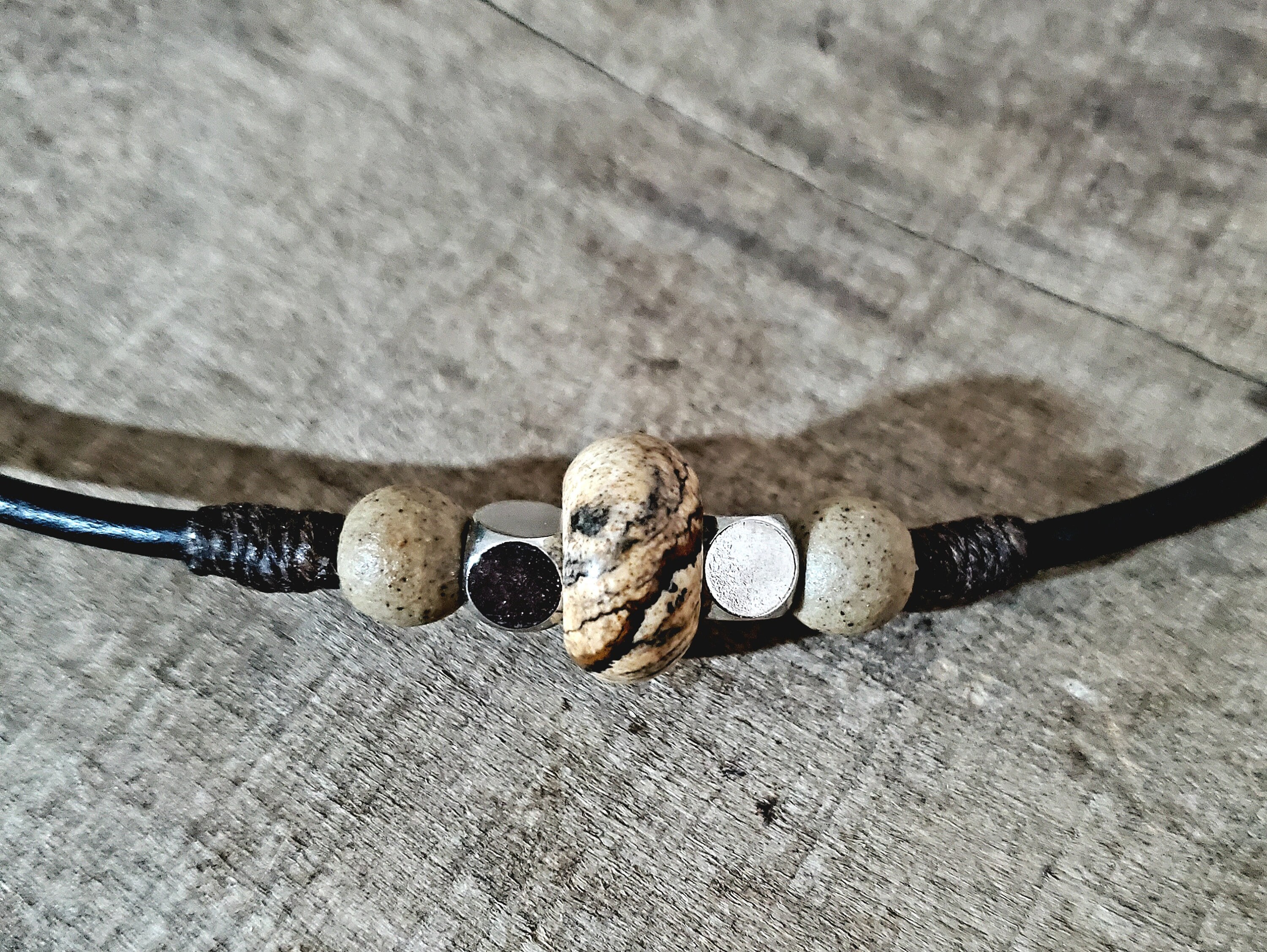 Men's Rugged Leather Cord Necklace With Picture Jasper and