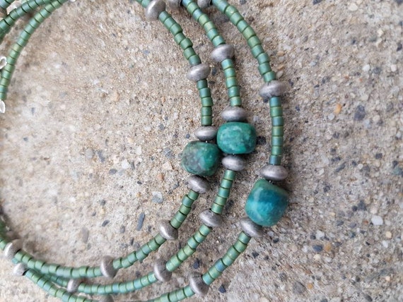 Turquoise pebble stacking bangle bracelet with pewter saucer | Etsy