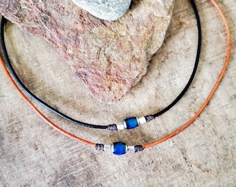Leather Mood Bead Necklace: Color Changing Choker, Gift for Teens