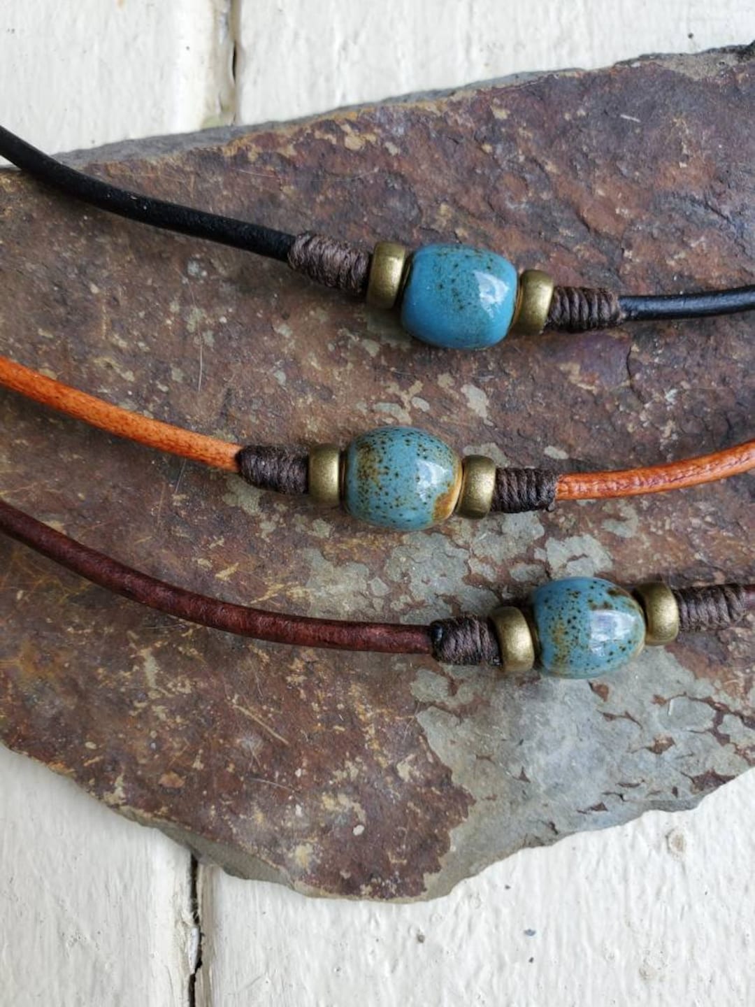 Leather Cord Necklace Man Jewelry You Choose Leather Color Glazed