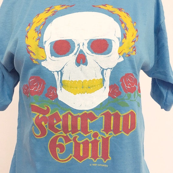 80s Vintage AirWaves Skull Rose T-shirt - image 2