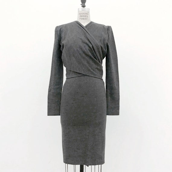 80s Vintage PATRICK KELLY Paris Gray Wrap Dress - image 3