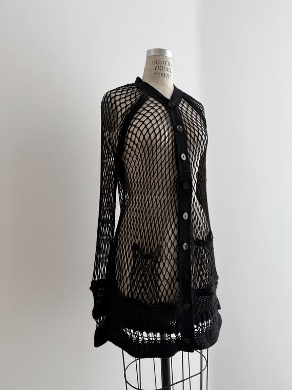 Jean Paul Gaultier, 90s Vintage Jean Paul Gaultier fishnet knit jacket : black