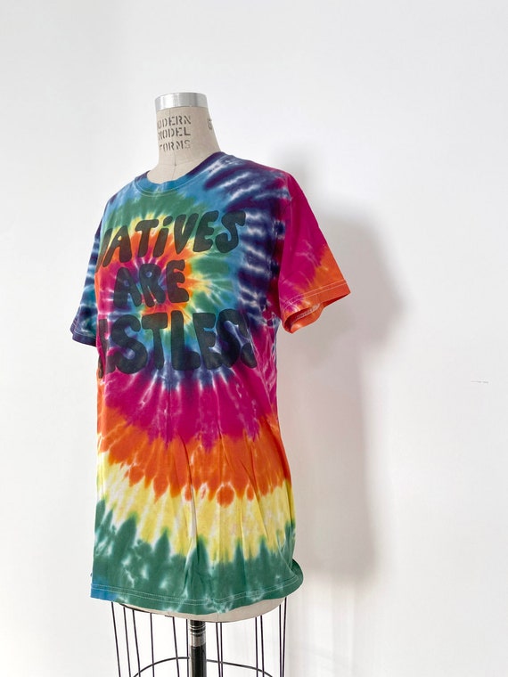 00s Vintage Tie dye Native are Restless T-shirt