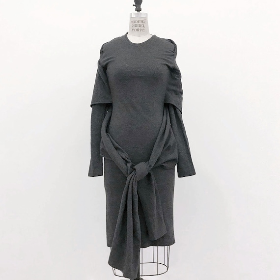 80s Vintage PATRICK KELLY Paris Gray Wrap Dress - image 8