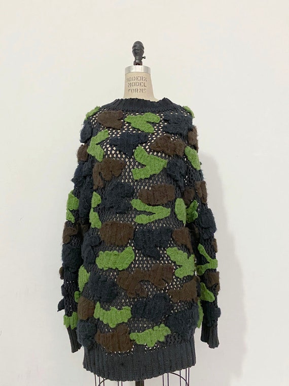 10s Vintage KTZ Knit Patched camo Crochet sweater