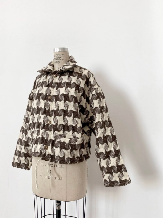 70s 80s Vintage Big Houndstooth pattern knit jacke
