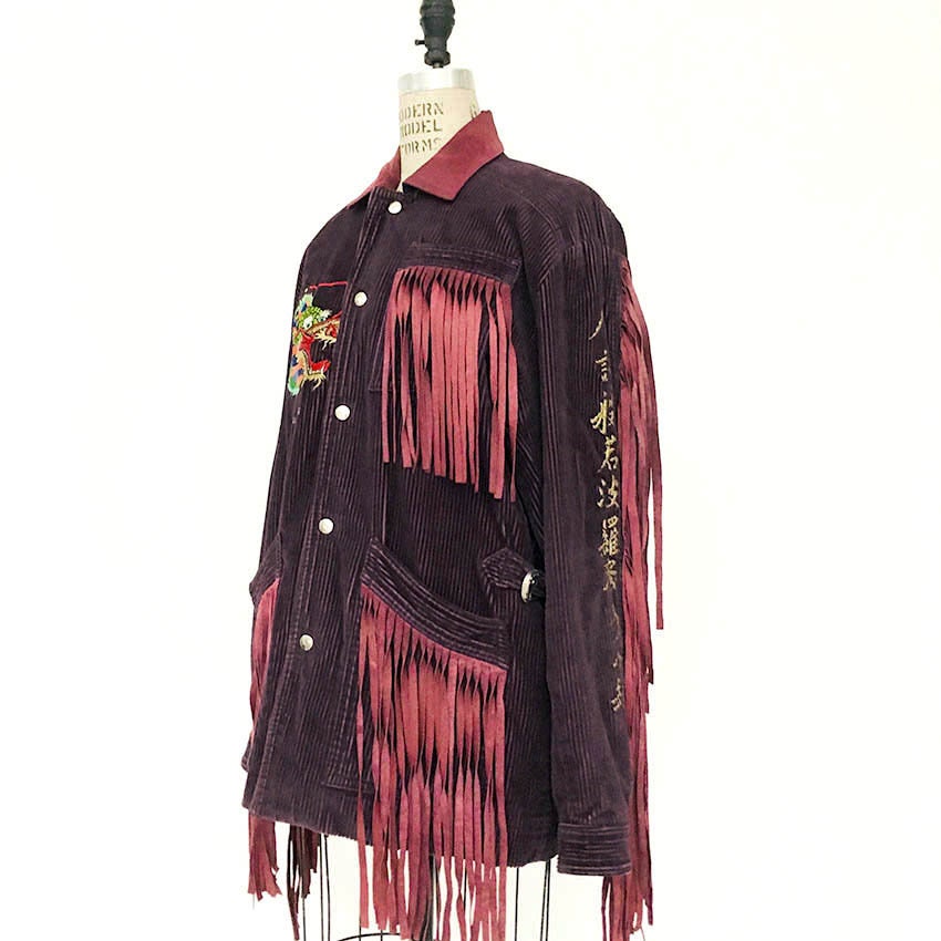 80s Vintage KANSAI YAMAMOTO Kanji embroidery Fringe Jacket | Etsy