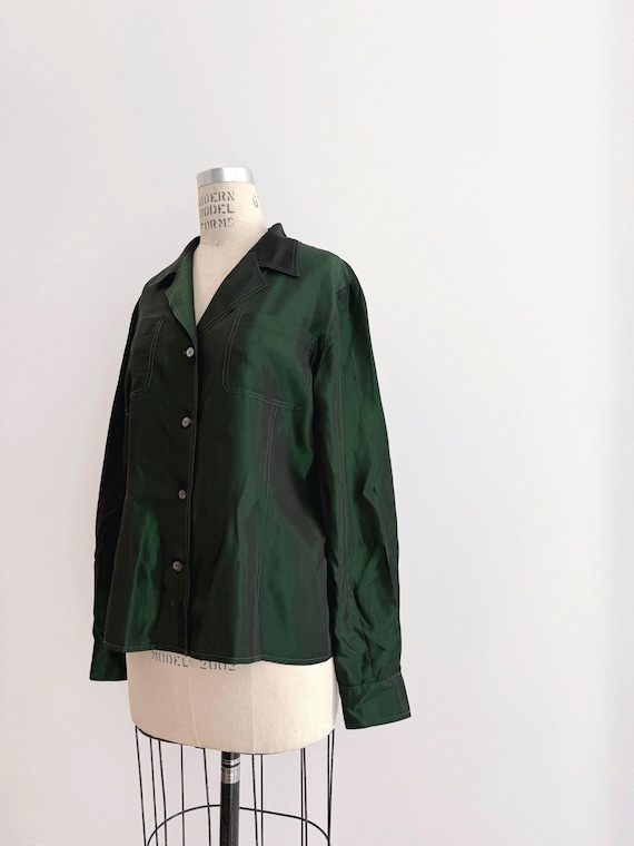 Gianfranco Ferré, 90s Vintage Gianfranco Ferre iridescent green top