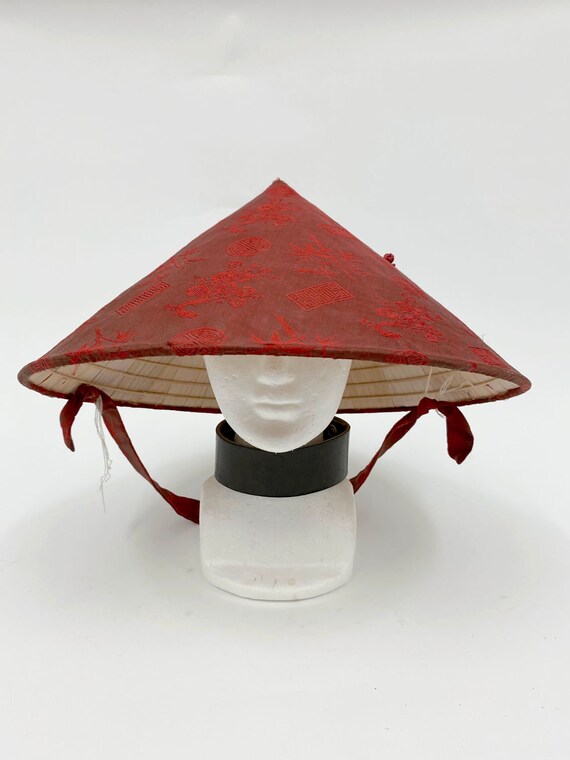 70s Vintage Asian fabric straw hat