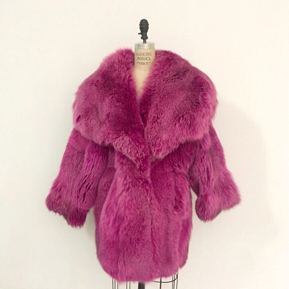 80s Vintage PATRICK KELLY Pink Fox fur coat - Gem