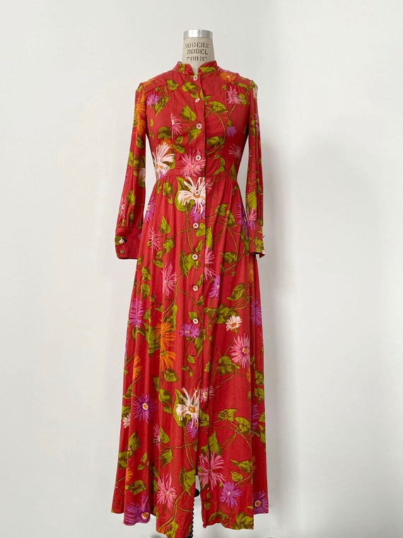 60s 70s Vintage Italian Red Flower dress