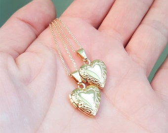 18K Gold Plated Heart Photo Locket Charm Necklace, Adjustable, Openable Locket,  Handmade Necklace by Detail London.