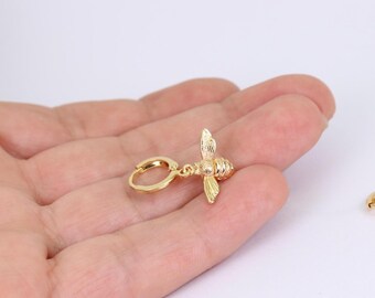 Dainty Bee Huggie Hoops: 18K Gold Plated Brass Earrings