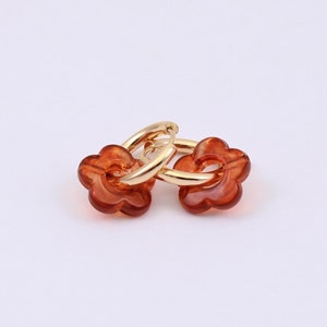 Gold Plated Flower Hoop Earrings: Tortoiseshell Acrylic Blossom, 17mm, Handmade by Detail London.