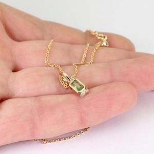 Rectangle Cubic Zirconia Charm Necklace, Baguette Cut Stone, Thin Adjustable Chain, Choose Colour, Handmade by Detail London.