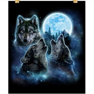 Lobos cinzentos uivando na lua cheia com a galáxia cósmica girando no espaço - impressão de pôster, arte de parede, decoração de casa e cartão postal - PrintStarTee