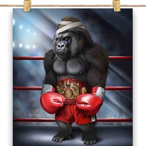 Gorille en champion de boxe - Poster, art mural, décoration d'intérieur et carte postale - PrintStarTee