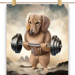 Crème Dachshund Dog Muscle Training Haltérophilie - Impression d’affiche, Art mural, Décoration intérieure et Carte postale - PrintStarTee