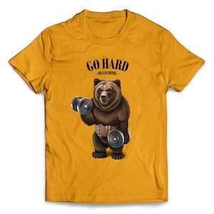 Grizzly Bear Muscle Training with Dumbbell in Fitness - Short-Sleeve Unisex T-Shirt, 20 Colors, Sizes S-4XL + Youth Sizes, PrintStarTee