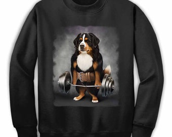 Bernese Dog Muscle Training with Barbell Shrug Bar Fitness - Sweatshirt, Unisex, Men, Women, Graphic Pullover Sweater, Great Gift