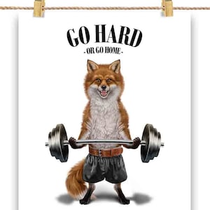 Renard haltérophile dans une salle de sport fitness inspirante - impression d'affiche, art mural, décoration d'intérieur et carte postale - PrintStarTee