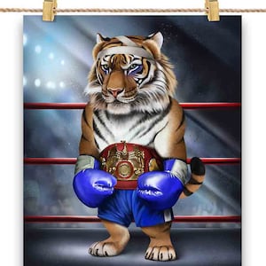 Tiger en tant que champion de boxe Boxer Fighter MMA - Impression d’affiche, art mural, décoration intérieure et carte postale - PrintStarTee