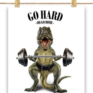 Tyrannosaurus Dinosaur Weightlifting in Fitness Gym - Poster Print, Wall Art, Home Decor, and Postcard - PrintStarTee